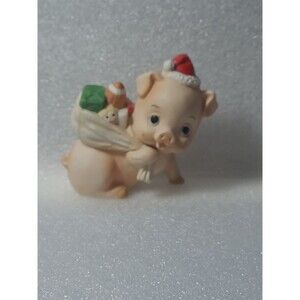 Vintage Enesco Christmas Pig Figurine 3" tall
